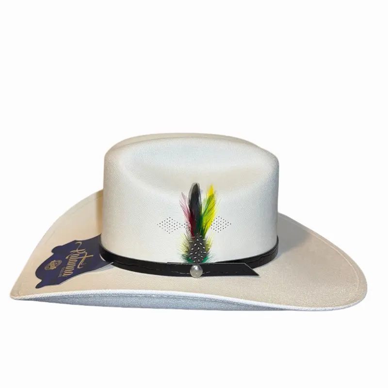 Sombrero Estilo Sinaloa Panter de Resorte con Pluma/Cowboy Western Hat Katanna Elastic Fit Rodeo Hat with Feather/Side Button