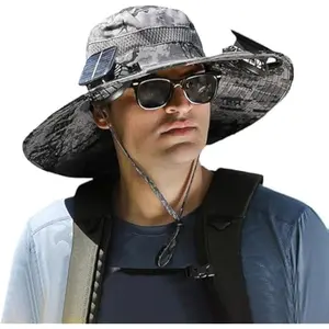 Hat with Fans Solar Power, Outdoor Wide Brim Sun Hat with 2 Solar Fan, Removable USB Charging Fan, Hiking Camping Fishing Hat