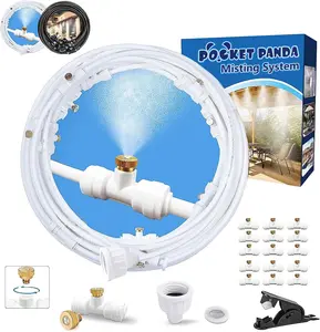 POCKET PANDA Outdoor Misting Cooling System Kit  | DIY Patio Mister for Deck, Garden & Backyard BBQ | Instant Cooling for Pergola, Trampoline & Greenhouse Plants | Energy Efficient Water Mist Hose & Sprinkler Accessories (Kids-Friendly Design)