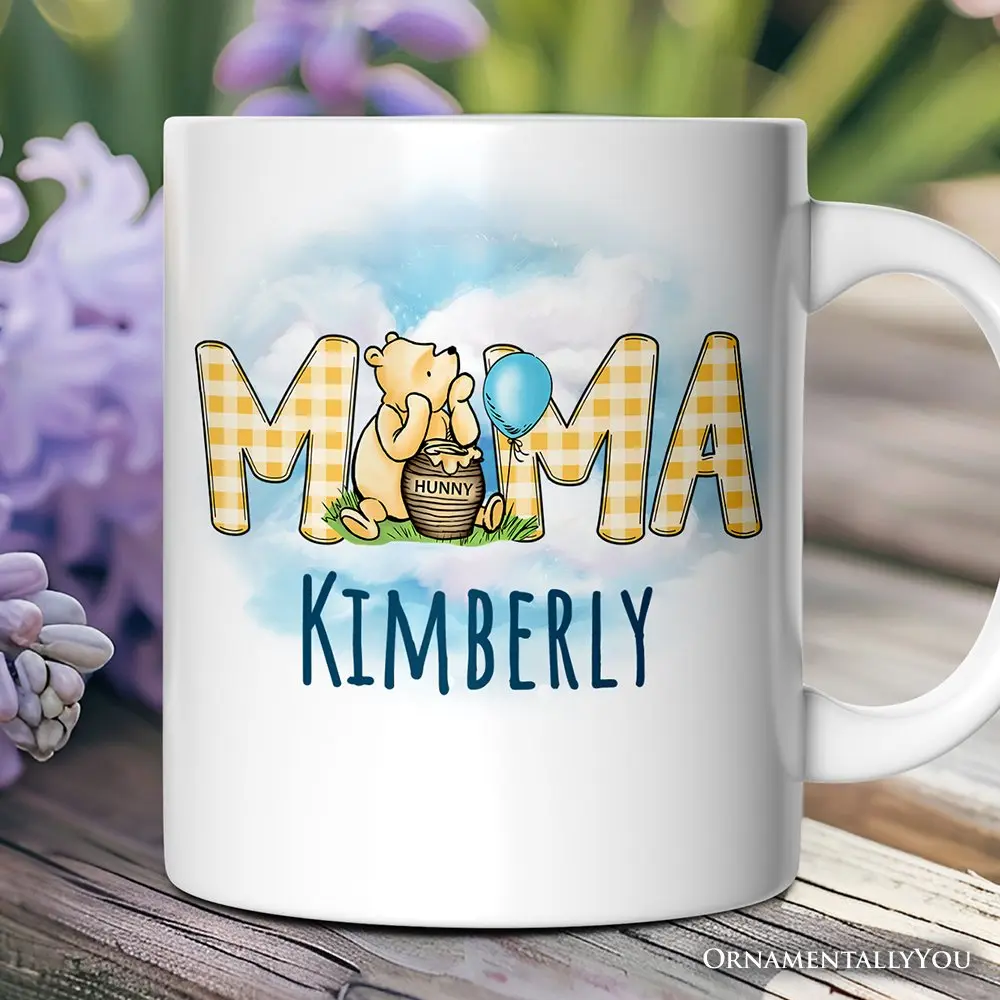 Gingham Mama Winnie-the-Pooh Personalized Mug, 1926 A.A. Milne Mother Family Gift with Custom Name