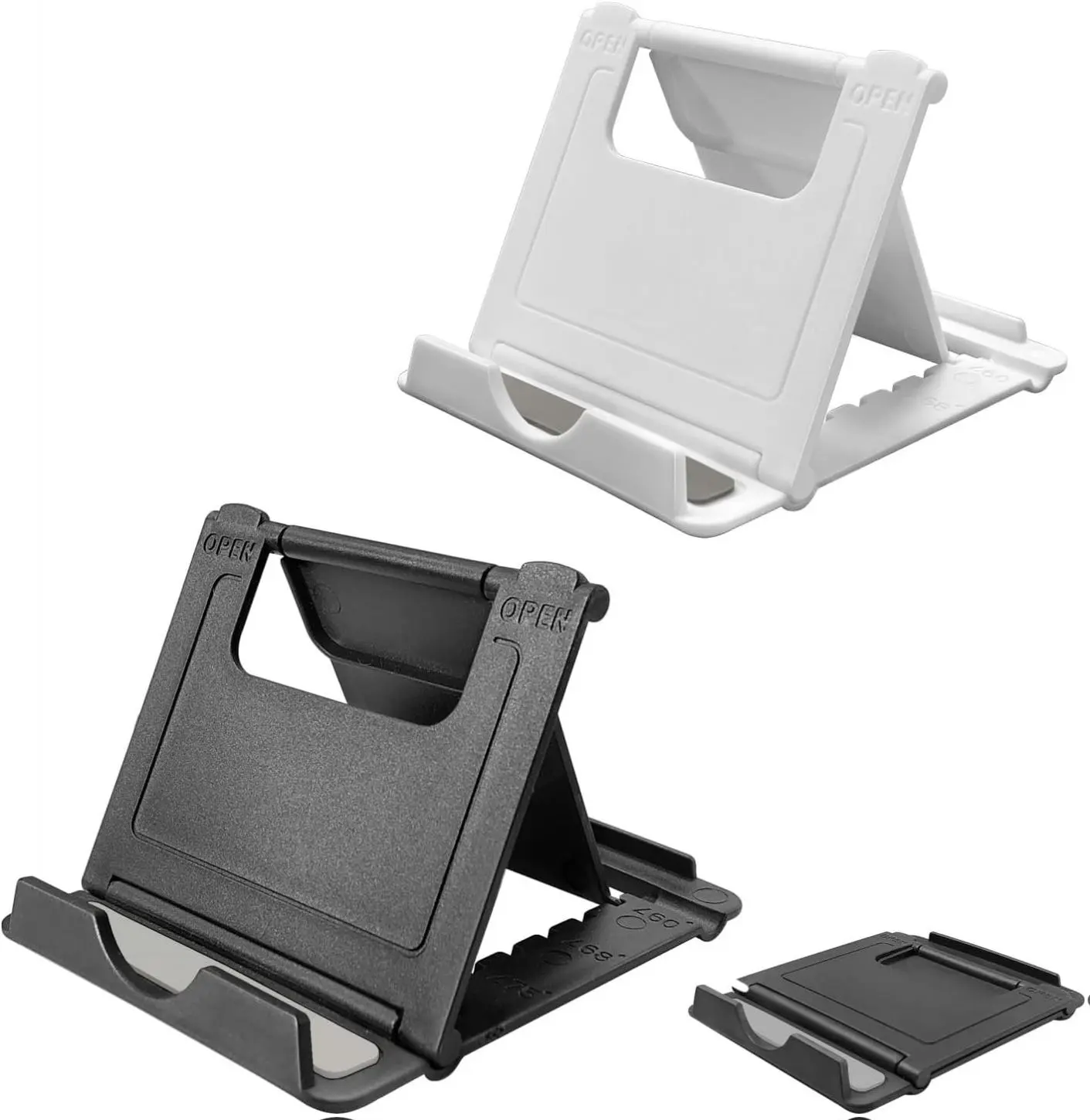 2 Pack Cell Phone Stand Foldable Phone Holder for Desk Compatible with Phone 15 14 13 12 11 Pro Xs Xs Max Xr X 8 Nintendo Switch All Phones Black & White Adjustable Viewing Angle Lightweight Foldable Quality ABS Materials