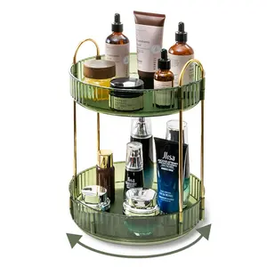 green 2/3-tier 360° rotating organizer | Plastic multifunctional rotating tray | Cosmetic, skincare & perfume desktop organizer | Space-saving countertop organizer for home, vanity & bathroom, perfect for daily use and gifting