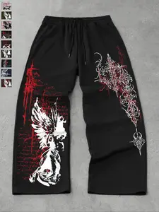 Wide-Leg Pants, Street Punk Gothic Graphic Casual Style, Perfect for Dark Fashion Lovers, Daily Wear, Music Festivals & Theme Parties