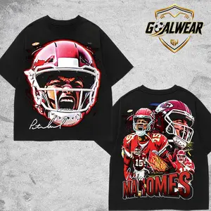 Goalwear - #15 Red Dynasty Quarterback Graphic Tee Shirt, Vintage Football Star T-Shirt, Red Gold Game Day Icon Tee, Black Oversized Streetwear Shirt, Retro Fan Gift US