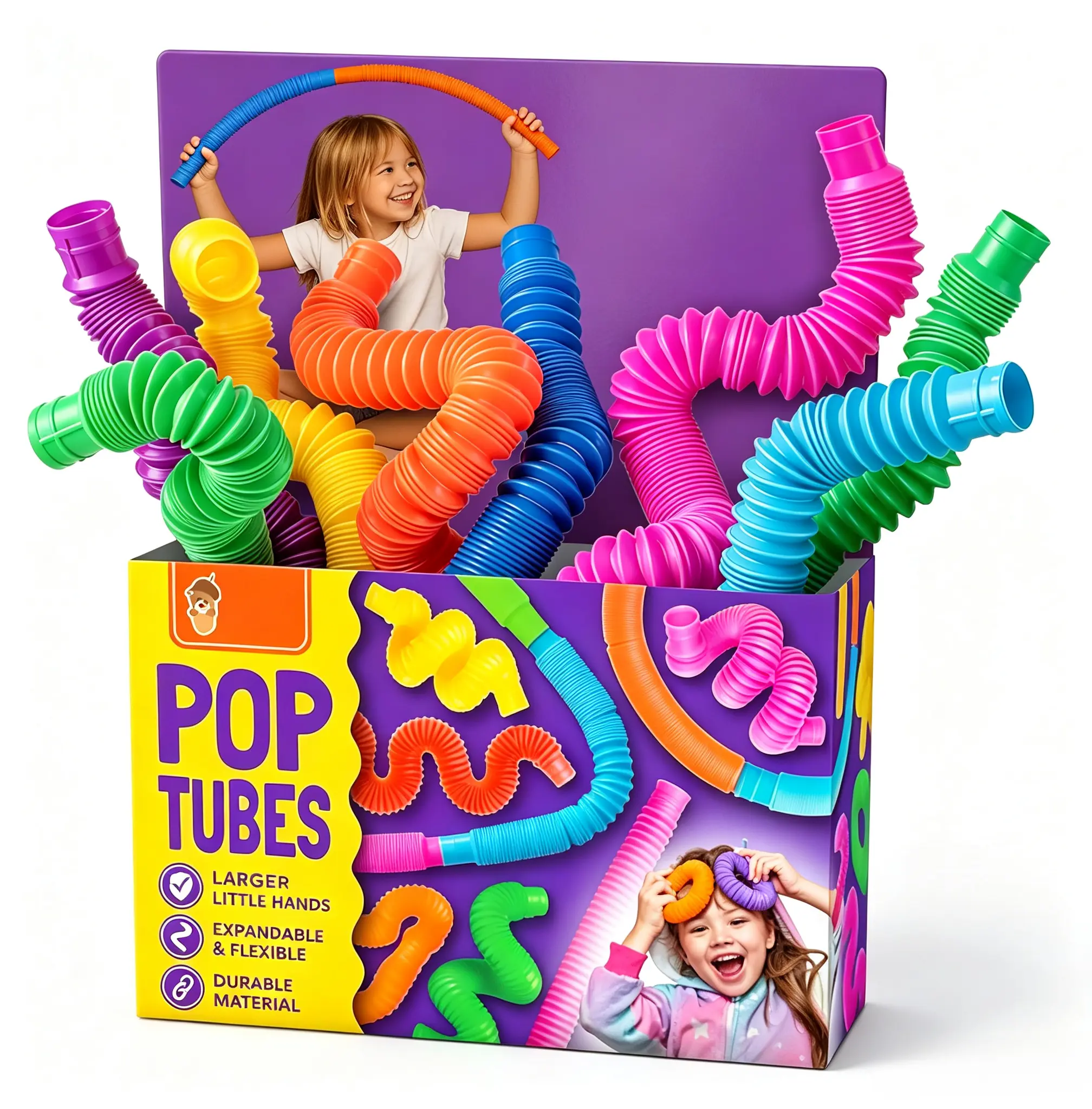 8 Pack Large Pop Tubes Sensory Fidget Toys for Toddlers & Kids, STEM Connectable Stretch Tube, Anxiety Relief for ADHD Autism, Travel Play, Christmas Stocking Stuffers, Birthday Party Gifts for Boys Girls Ages 3+