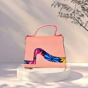 African Pearl Pink Handbag with Colorful Abstract Design and Adjustable Strap for Everyday Use