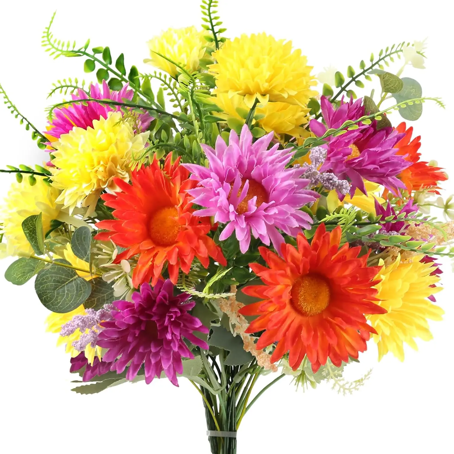 Artificial Flowers Faux Gerbera Daisies Flowers Bouquet, Fake Silk Flowers Arrangements Cemetery Flowers for Grave for Home Indoor Table Vase Wedding Party Decor (13.38in)
