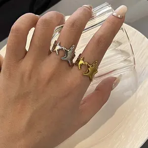 Titanium steel ring starfish dot ring opening adjustable men's and women's daily wear gift Titanium steel ring starfish dot ring opening adjustable men's and women's daily wear gift