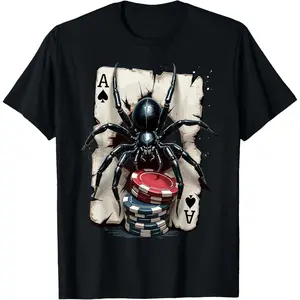 Casual Round Neck Shortsleeve Fashion Cotton Graphic Tees Streetwear Ace Of Spades Poker Casino Style T-Shirt