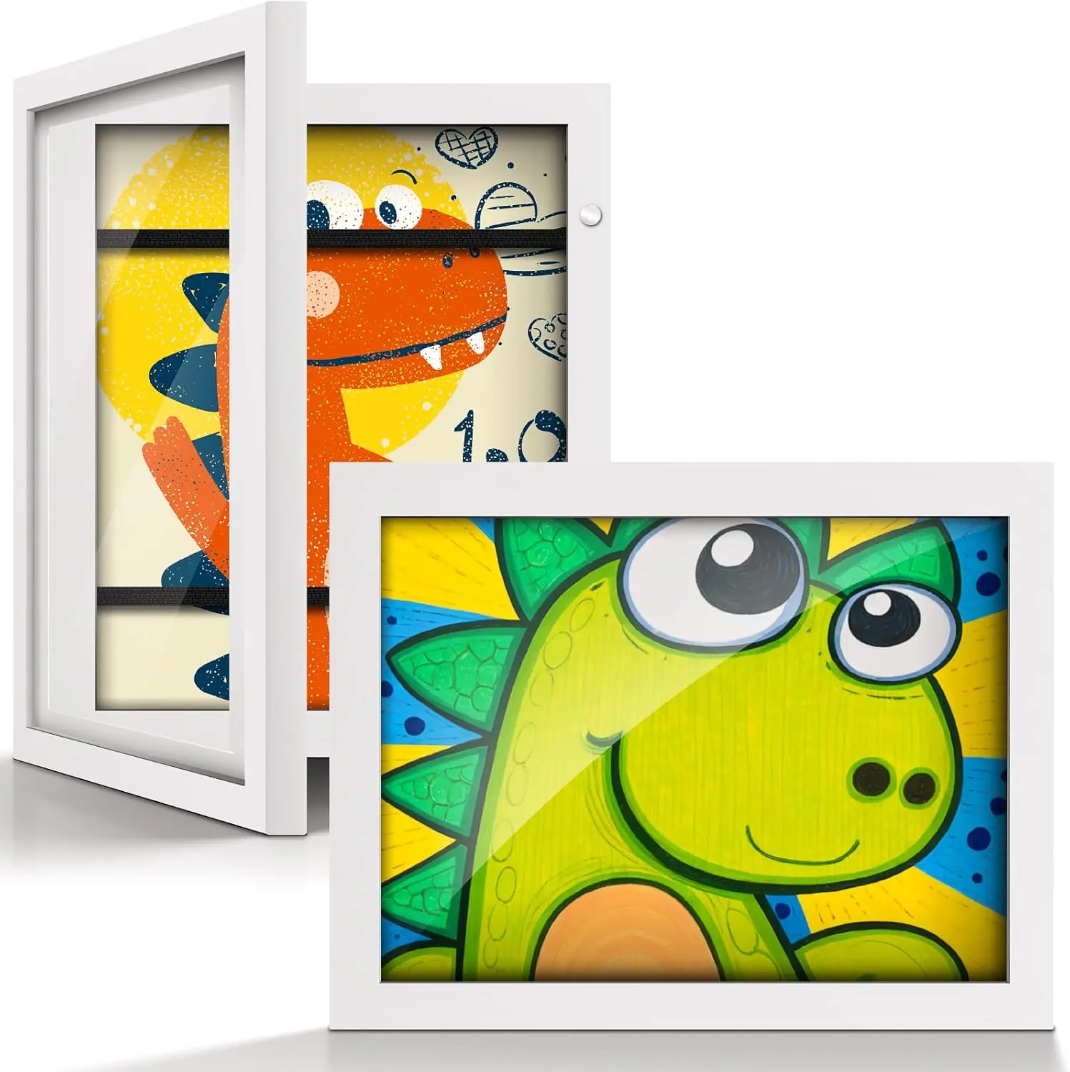 [2-Pack] Kids Frames, 8.5x11 Front Opening Kids Artwork Frames Changeable,White Artwork Display Storage Frame for Wall, Holds 50 Pcs, for 3D Picture, Crafts, Children Drawing, Hanging Art, Portfolio