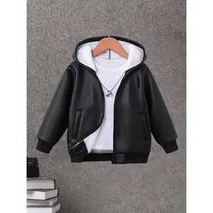 Thick Black Coat with Hood - Boys' Winter Hooded Jacket - Full-Zip Closure & White - Warm Outerwear for Sports & Play - Durable Hand-Washable Jacket for Kids (Ideal Cold Weather Gift)