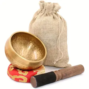 Meditation Sound Bowl Set, 1 Count Meditation Sound Bowl & 1 Count Wooden Hammer & 1 Count Drawstring Bag, Meditation Instrument, Percussion Instrument for Yoga, Meditation, Mindfulness