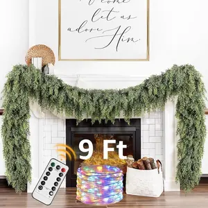 9ft Prelit Realistic Faux Pine Christmas Garland with Lights Xmas Decorations for Mantle Stairs Railing Fireplace Door Indoor Outdoor Home Decor