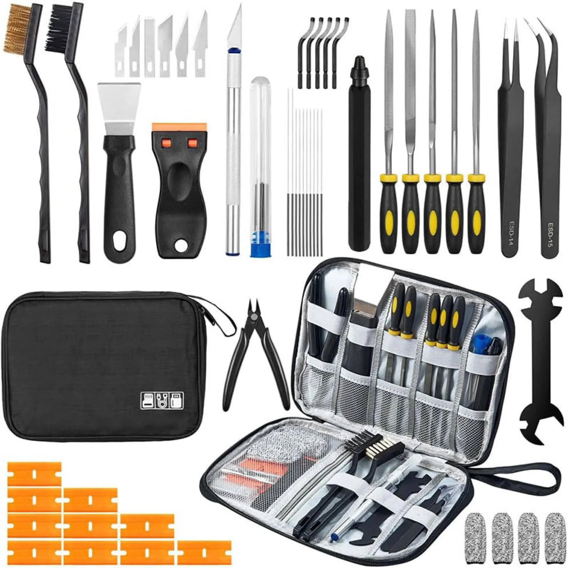 50Pcs 3D Printer Tool Kit Complete Set with Cleaning, Finishing, Trimming & Deburring Tools for FDM/SLA 3D Printing Post-Processing