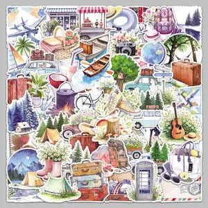 Camping Travel Themed Sticker (50pcs/set), Self Adhesive Decorative Stickers, DIY Decals for Water Bottle, Laptop, Phone Case, Scrapbooking, Journal Making, Protective