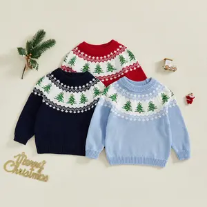 Babamoon Toddler Baby Boy Girl Christmas Outfit Tree Print Oversized Long Sleeve Crewneck Knit Sweater Winter Holiday Clothes