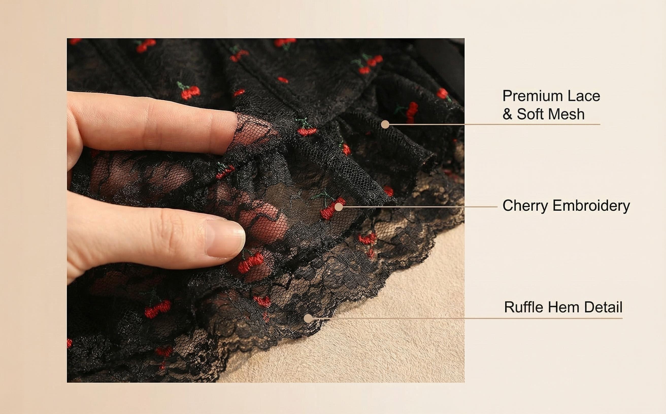 SILIX Elegant Cherry Lace Sleep Dress | Breathable | Form-Fitting | Open Back | Summer Women Sleepwear