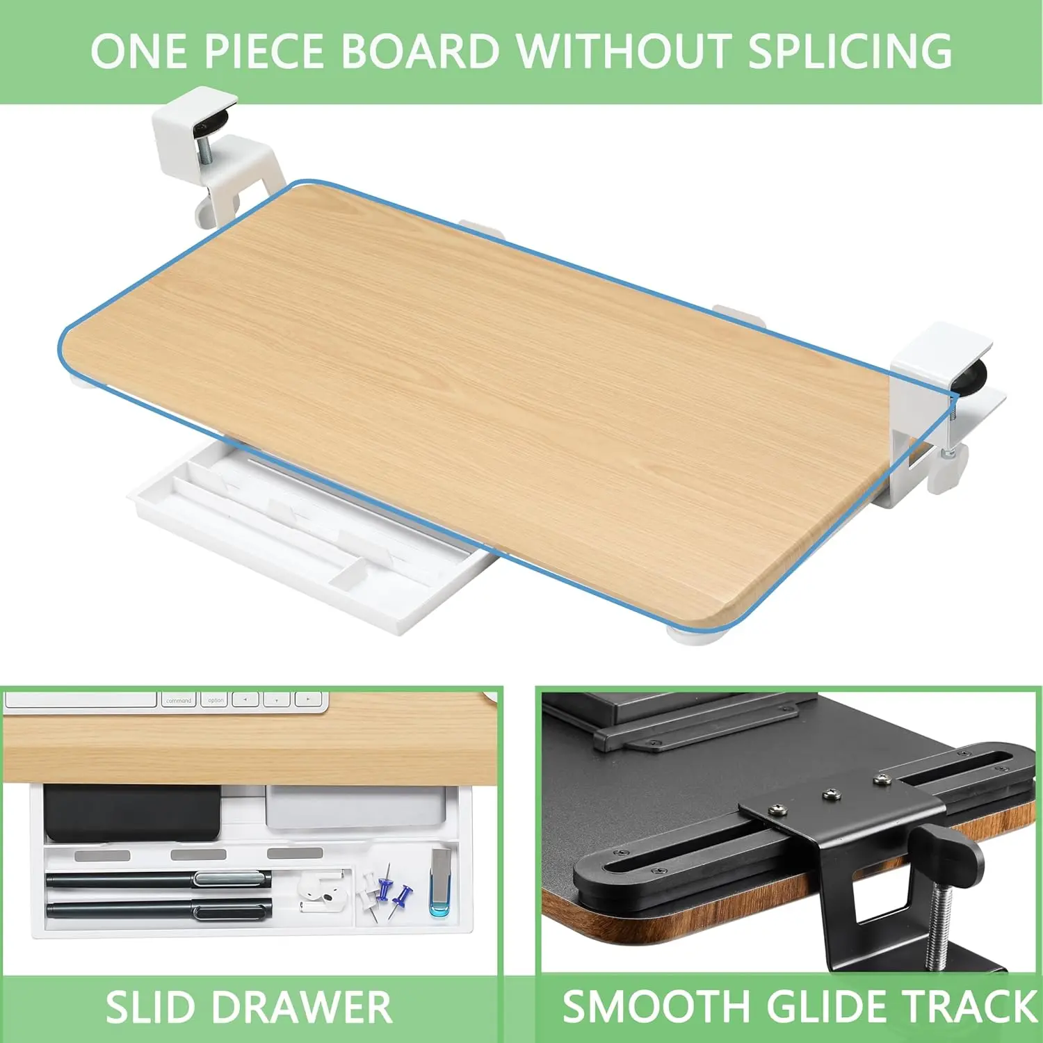 ETHU Keyboard Tray, 26.77" X 11.81" Large Size Keyboard Tray Under Desk with C Clamp-on Mount Easy to Install, Computer Keyboard Stand, Ergonomic Keyboard Tray for Home and Office