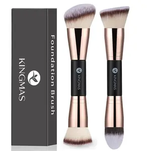EIKO Foundation Makeup Brushes, 2Pcs Premium Double-Ended Makeup Brush (Flat/Angled/Angled Round/Tapered Top) for Buffing Liquid, Cream, Powder, Blending Face Brush face brush