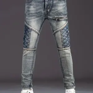 Slim Fit Denim Jeans with Intricate Patchwork and Zipper Details - Bold Urban Streetwear Statement Piece