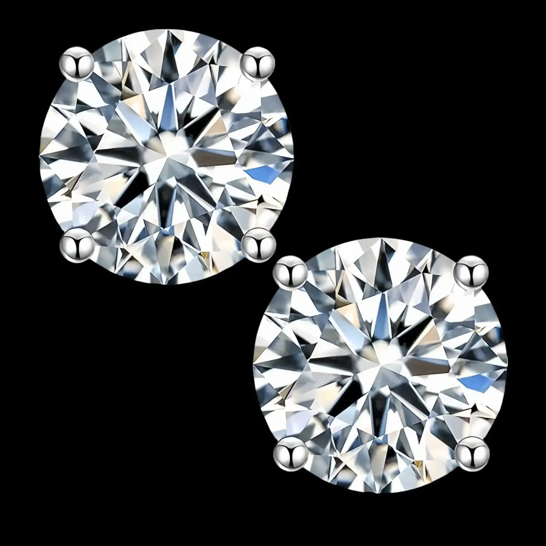 【New Release】Classic S925 Sterling Silver 4-Prong Round Cut Moissanite Studs - 0.3-2CT D Color VVS1 Clarity, Multi-Size, Optional 18K Gold Plated - Ideal Mother’s Day Gift for Women