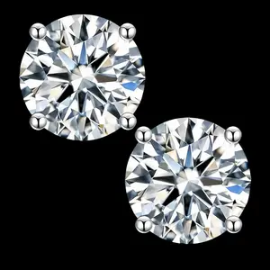 【New Release】S925 Sterling Silver Four-Prong Round Moissanite Stud Earrings Christmas gifts, presents | 0.3-2CT D Color VVS1 Clarity | Optional 18K Gold Plated | Perfect Birthday Mother’s Day Christmas Wedding Anniversary Engagement Gift for Men Women