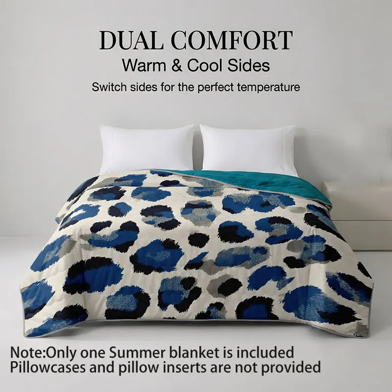 Double-Sided Thin Quilt, Summer Cool Quilt, Summer Lightweight Quilt, Leopard Print Design, Cold Silky & Milk Velvet Sides, Breathable, All-Season Use