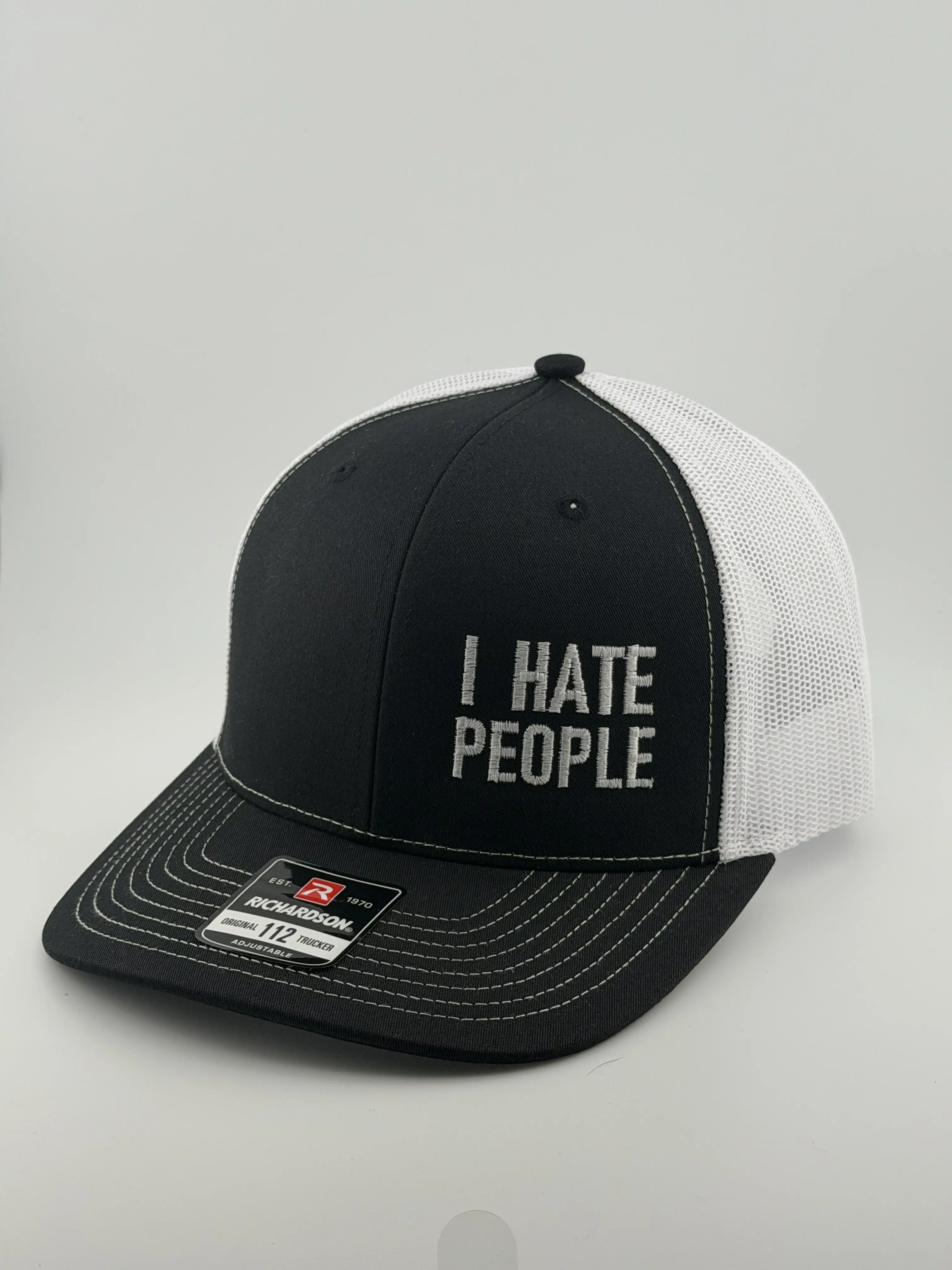 Richardson "I Hate People" 112 Trucker Hat - Premium Fit, Adjustable Snapback, Breathable Mesh Back, Bold Attitude Design, All-Day Comfort, Funny Flat Bill Casual Emblazon Cap, Funny Hats