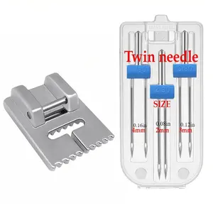 1set Twin Needles Size 2/3/4mm And Wrinkled 9 Grooves Sewing Presser Foot Feet For Singer Brother Home Sewing Machine Accessories