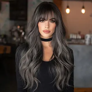 SMILCO/26Inch Highlight Silver-gray Long Curly with Bangs Synthetic Wig/SM518