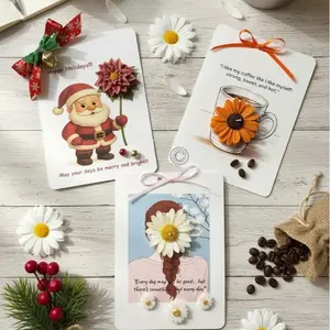 Blossom & Brighten Gift Set - Festive Santa Card, Coffee Mug Card, Daisy Girl Card for Birthday, Holiday and Special Occasion Gifting with Handmade Decorations and Soy Wax Flower Candle