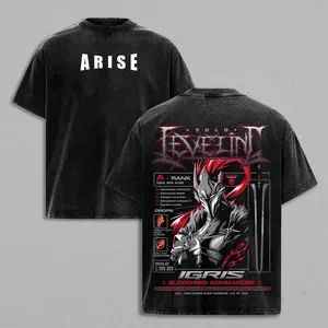 Igris Solo Leveling Vintage Washed Oversized Tee – Shadow Knight Heavy Cotton Anime Streetwear T-Shirt, Dark Otaku Graphic Top 2025