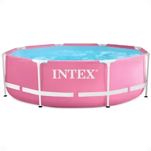 Intex 28290EH 8ft x 30in Round Metal Frame Above Ground Swimming Pool Pink