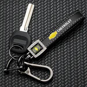 Chevrolet Car Logo Leather Keychain, High-Quality Metal Key Holder, Stitched Leather Strap Design, Durable Alloy Key Ring Automotive Accessory, Keychain Parking Key