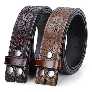 BELTROAD 2 Pack Western Leather Belt Strap for Men Women without Buckle Cowboy Cowgirl Tooled Leather Engraved Belt Strap For Jeans dealsforyoudays