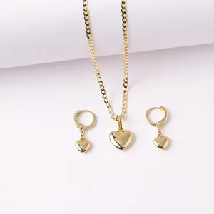 Women's 14K Gold Plated Heart 2-Piece Jewelry Set - Popular Dainty Necklace & Earrings, Elegant Female Accessory for Daily Wear, Anniversary Gifts