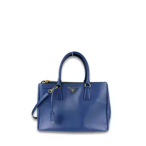 Pre-owned PRADA Leather Shoulder Bags Blue Saffiano Medium Double Zip Galleria