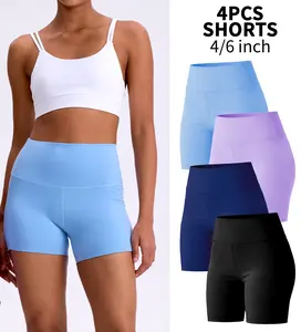 SKIDREAM 4/5 Pack Women's High Waisted Biker Shorts, 4"/6" Black Gym Athletic Workout Yoga Shorts Fit Activewear for Women