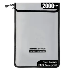 Two Pockets Fireproof Document Bag (2000℉), 15”x 11”Waterproof Fireproof Money Bag for Cash with Zipper, Important Document Storage Organizer for Valuables, Legal Documents Safe