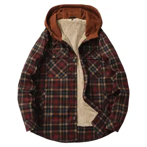 Men's Soft Plaid Hooded Fleece Jacket - Long-Sleeve, Relaxed-Fit Menswear Top for Commuting, Casual Wear