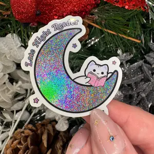 Late Night Reader Crescent Moon Crushed Glitter Sticker