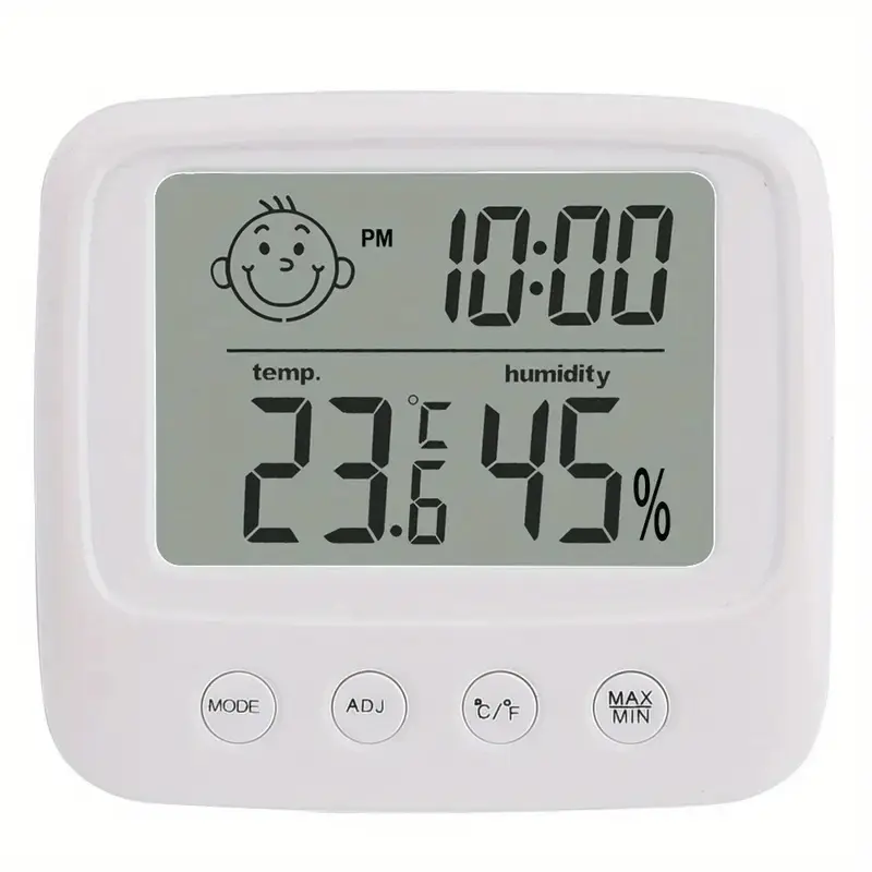 1PC indoor temperature and humidity meter, digital room thermometer and humidity meter with clock, humidity temperature with 5-second fast refresh backlight and ℃/℉ function, suitable for home, office, bedroom
