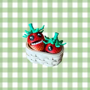 Lil Barry the Articulated Strawberry and Basket - Strawberry Toy - Strawberry Fidget - Strawberry Flexi - Strawberry Stress Relief Toy - Kawaii Strawberry Mini Spinning Stem & Smile - Fruit Fidget in Basket - 3D Printed Fidget Toy - Strawberry Fidget Toy