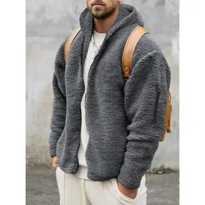 Men’s windproof thermal jacket, loose-fit hooded casual outerwear, double-sided velvet warm coat for fall and winter seasons