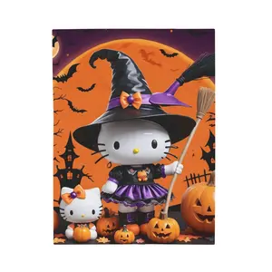 Halloween Cat Blanket, Velveteen Plush Throw, Spooky Kitty Blanket, Cute Black Cat Bedspread, Trick or Treat Lap Quilt, Autumn Fall Cozy