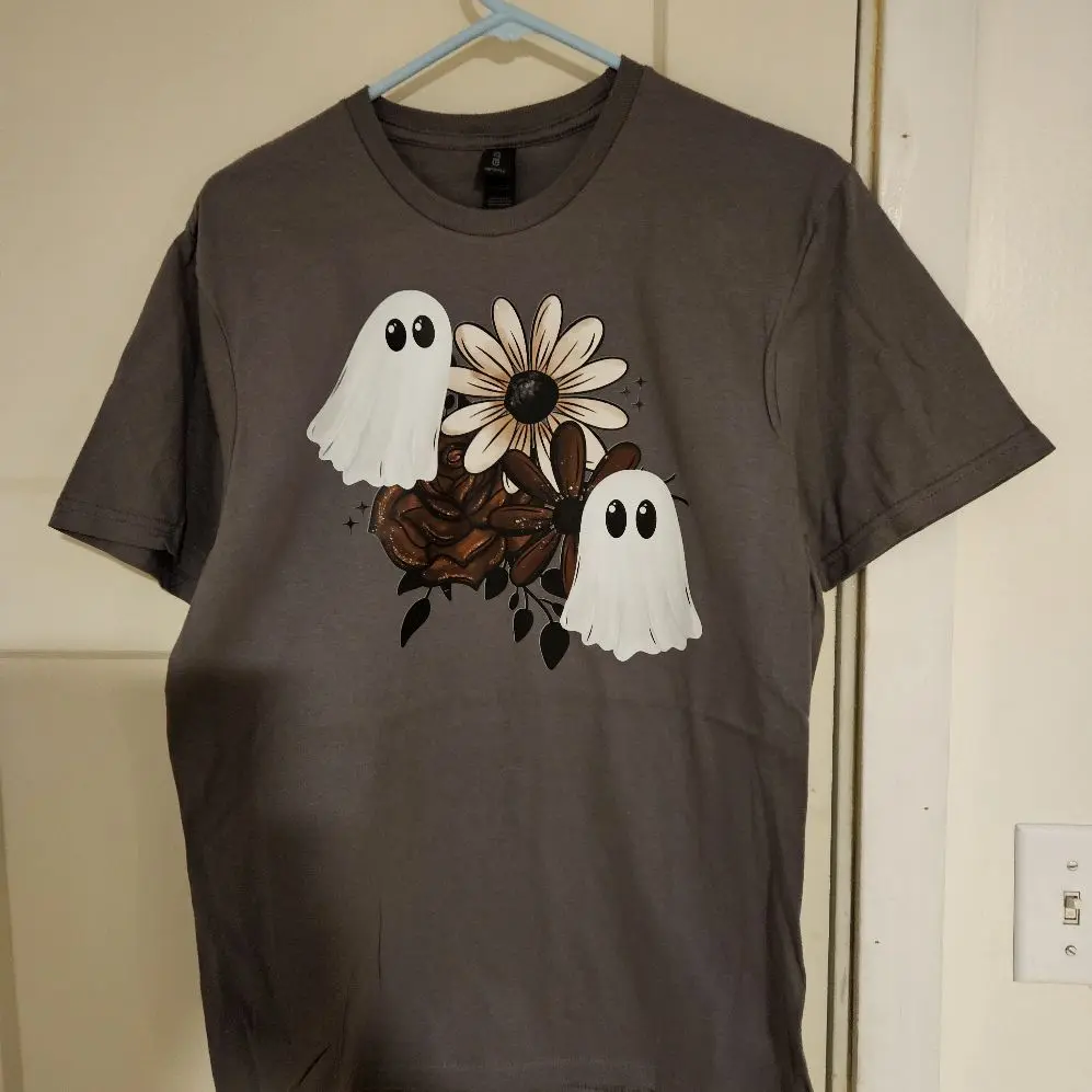 Ghost Large DTF Transfer Gildan Tshirt with Floral and Ghost Design