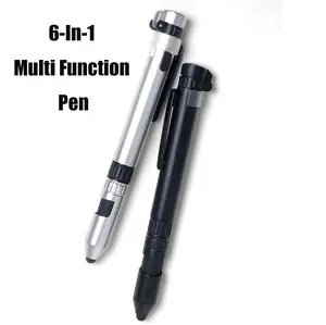 6 Essential Tools in 1 Pen,Multi Function Pen Compass Ballpoint Pen Flashlight Pen Mobile Phone Holder Compact Screwdriver Pen Travel, Retractable Pocket Tool Suitable for On-the-Go Repairs, DIY & Outdoor Emergencies - Compact & Portable(Black&Silver)