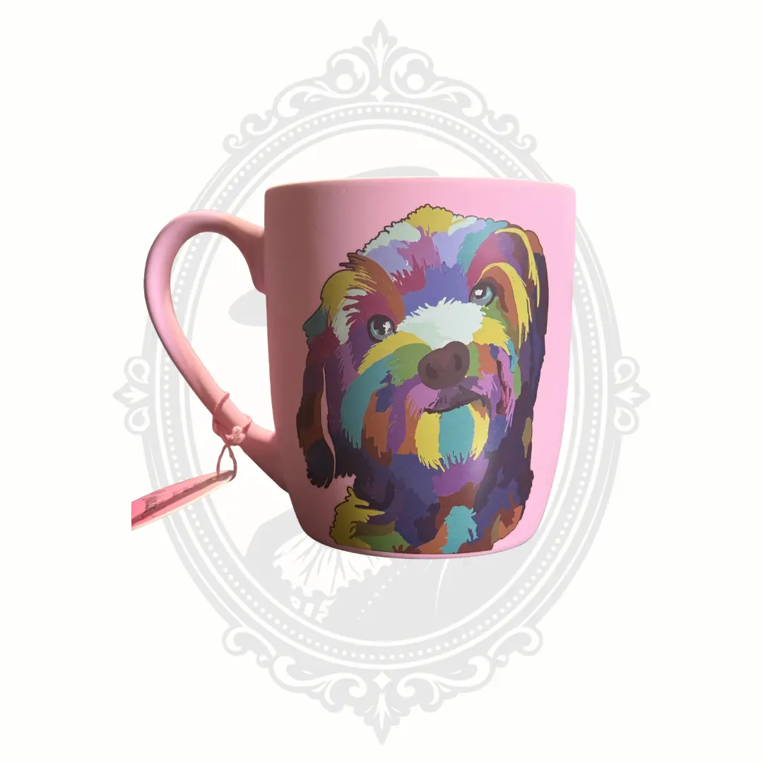 DesirableSip Artistic Goldendoodle Ceramic Mug, 18oz Pink Drinkware Gear, New with Tags for Dog Lovers & Collectors