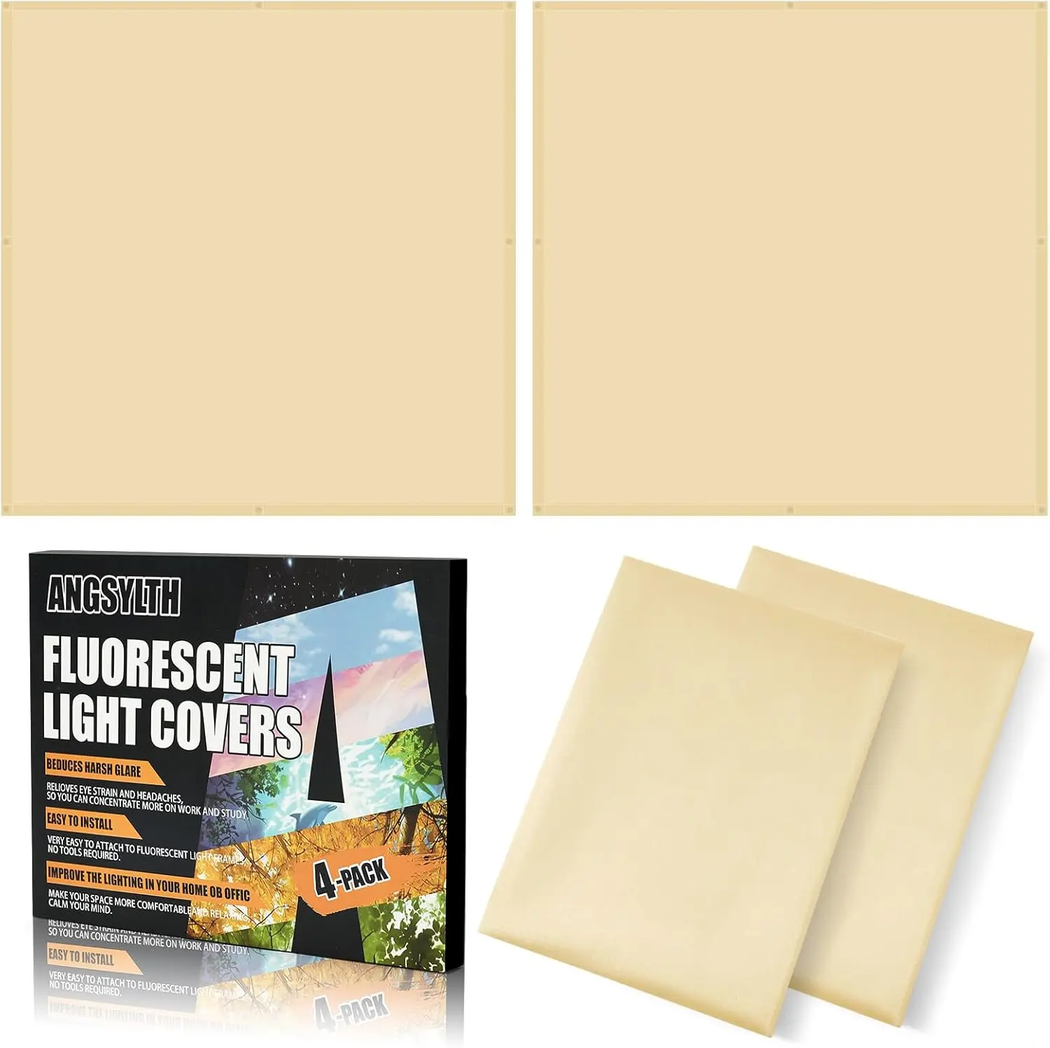 2 x 2 Feet Fluorescent Light Covers - 4 Pcs Covers for Ceiling Lights, Magnetic Light Filters for Classroom, Office, Hospitals, Home (Warm Yellow)