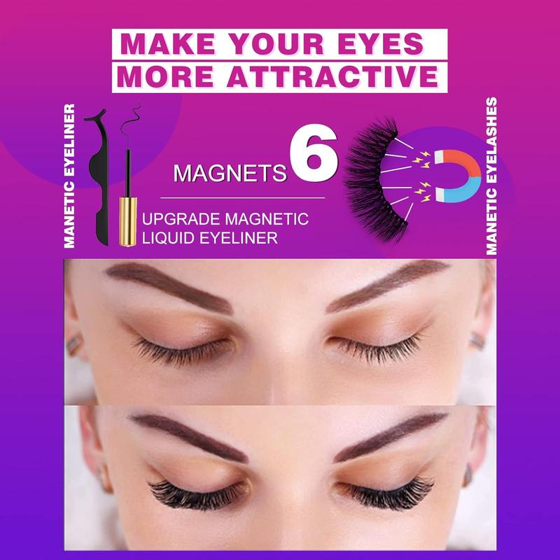10 Pairs Cat-Eye Magnetic Lashes With Eyeliner, 3D Magnetic Eyelashes Natural Look With Eyeliner, Fake Eyelashes Magnetic